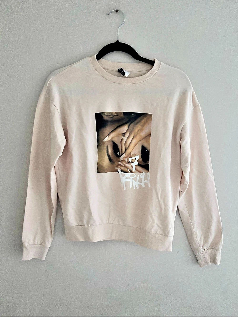 H and M Ariana Grande Graphic Crewneck Sweatshirt in light pink